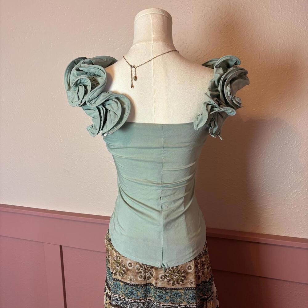 freia garden fairy euro coquette ruffle corset top sz small green - Picture 3 of 6